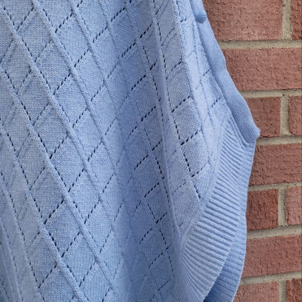 Talbots Pointelle Lattice Round Poncho Light Blue Size X - Picture 3 of 8